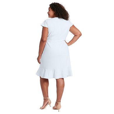 Plus Size London Times Cascade Ruffle Faux-Wrap Dress