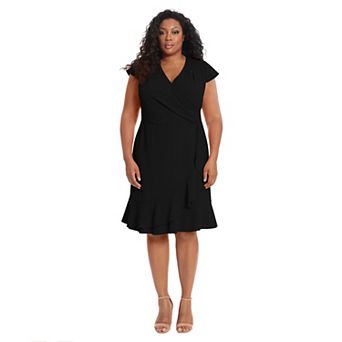 Plus Size London Times Cascade Ruffle Faux-Wrap Dress