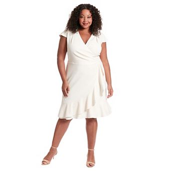 Plus Size London Times Cascade Ruffle Faux-Wrap Dress