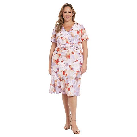 Женские платья London Plus Size London Times V-Neck Twist Flounce Midi Dress
