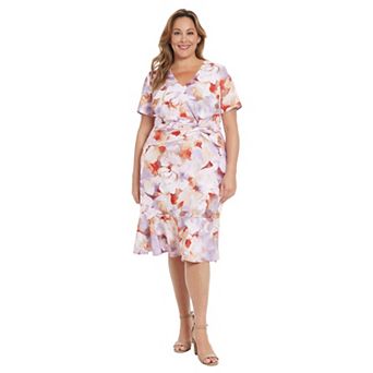 Plus Size London Times V-Neck Twist Flounce Midi Dress