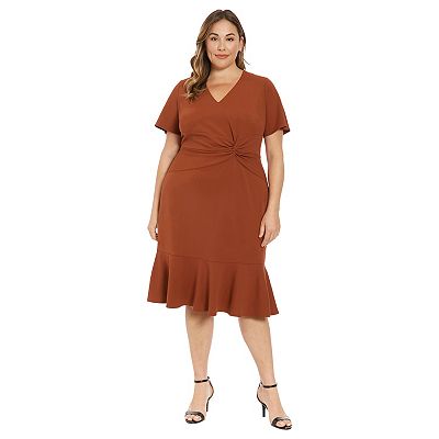 London Times Plus Size Twist-Front Flounce-Hem Dress - Sequoia - 20W
