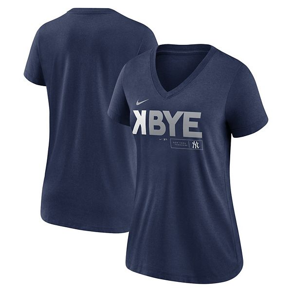 Women's Navy New York Yankees Pinstripe Logo V-Neck T-Shirt