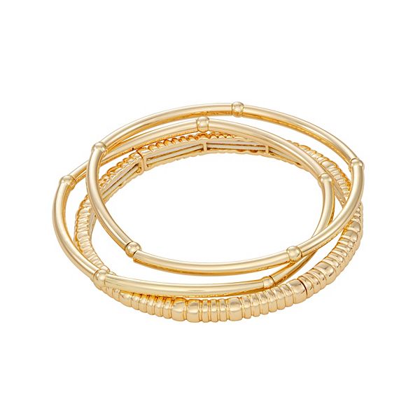 Nine West Gold Tone 3 Row Stretch Bracelet - Gold