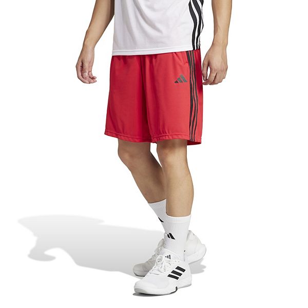 Men's adidas Train Essentials Piqu&eacute; 3-Stripes Training Shorts Color: Pure Ruby Size: M