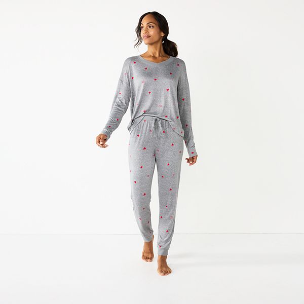 Joyspun Women’s Long Sleeve Tee and Joggers, 2-Piece Pajama Set, Sizes S-3X