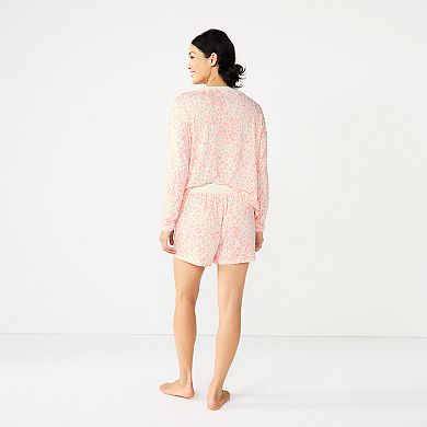 Women's Sonoma Goods For Life® Cozy Long Sleeve Pajama Top & Pajama Shorts Sleep Set