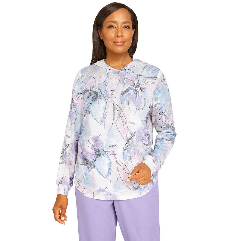 Womens Alfred Dunner Victoria Falls Long Sleeves Floral Print Hoodie, Size
