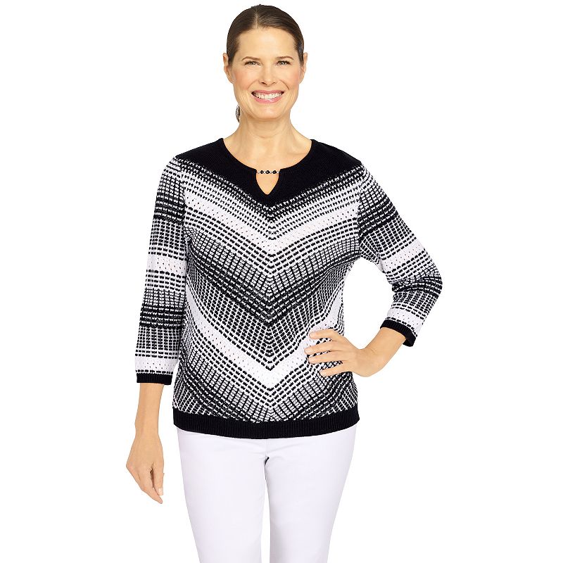 Womens Alfred Dunner Empire State Texture Splitneck Three Quarter Sleeve S