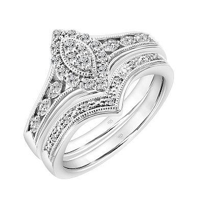 Love Always Sterling Silver 1/5 Carat T.W. Diamond Marquise-Shape Engagement Ring Set
