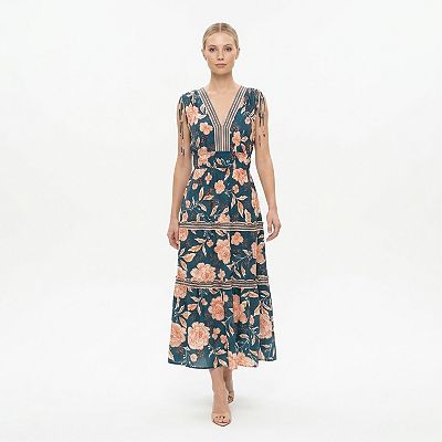 Women's Maison Tara Ruched Tie Shoulder Midi Dress, Size: Small, Teal