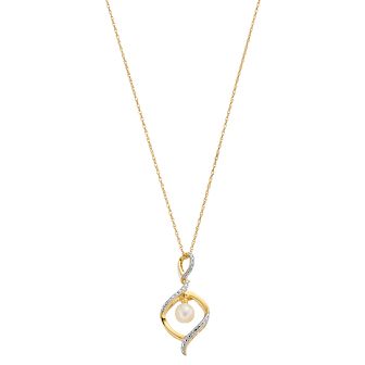 14k Gold Over Silver Freshwater Cultured Pearl & Lab-Created White Sapphire Pendant Necklace