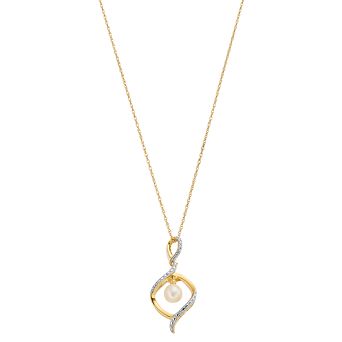 14k Gold Over Silver Freshwater Cultured Pearl & Lab-Created White Sapphire Pendant Necklace