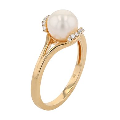 14k Gold Over Silver Freshwater Cultured Pearl & Lab-Created White Sapphire Ring