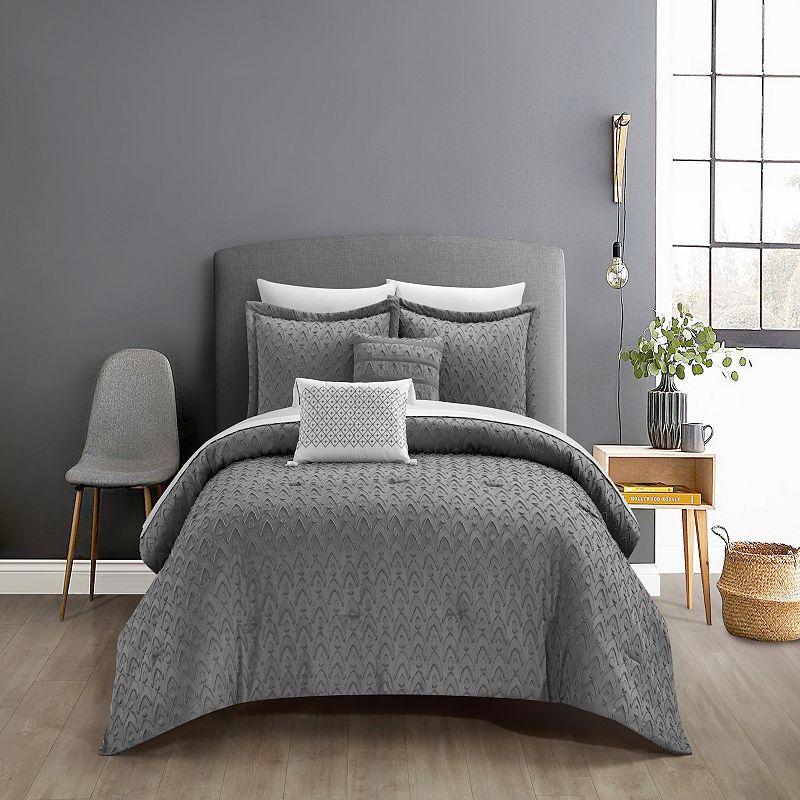 Chic Home Reign Jacquard Comforter Set With Coordinating Pillows, Grey, Que