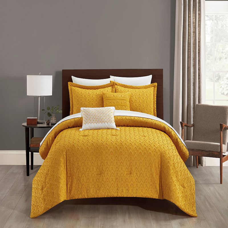 Chic Home Reign Jacquard Comforter Set With Coordinating Pillows, Yellow, Q