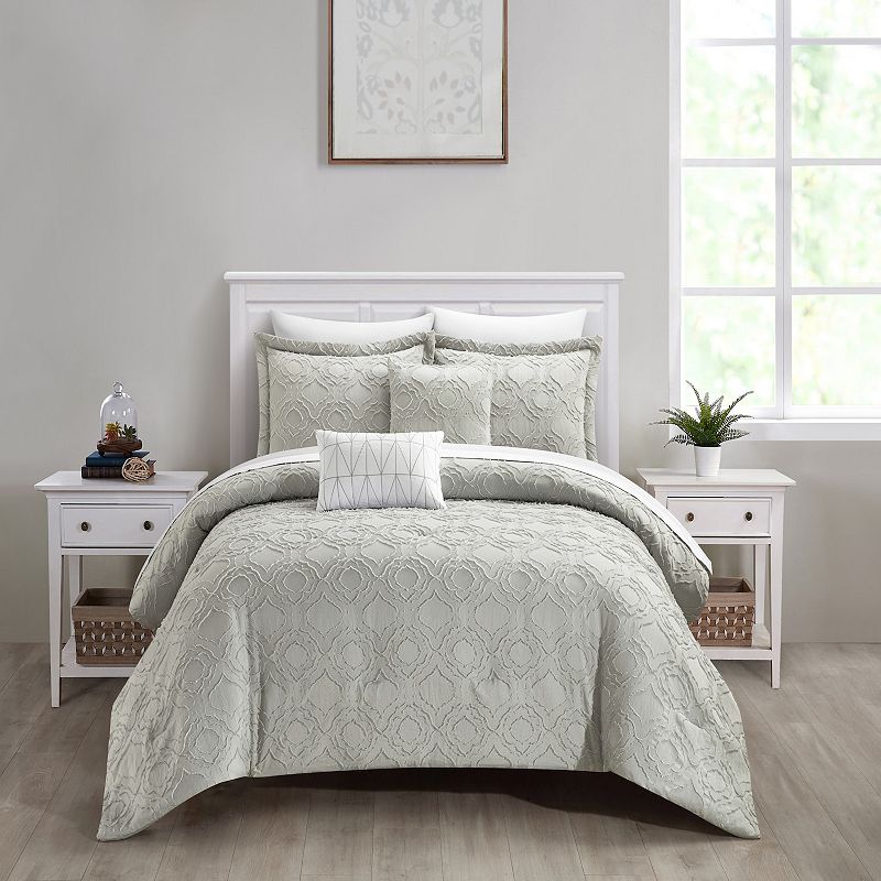 Chic Home Lainy Pleated Comforter Set With Coordinating Pillows, Grey, Quee