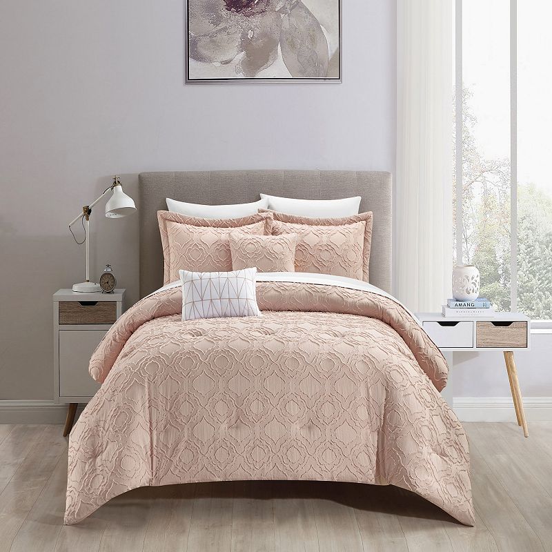 Chic Home Lainy Pleated Comforter Set With Coordinating Pillows, Pink, Quee