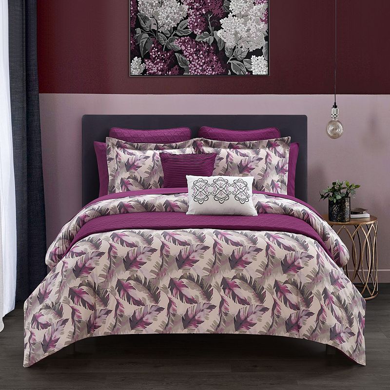 Chic Home Kala Floral Comforter Set with Coordinating Pillows, Purple, King