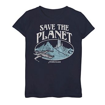Girls 7-16 Star Wars X-Wing Save The Planet Alderaan Earth Day Graphic Tee