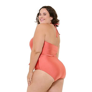 Plus Size Freshwater Ruched Tie-Front One-Piece Swimsuit