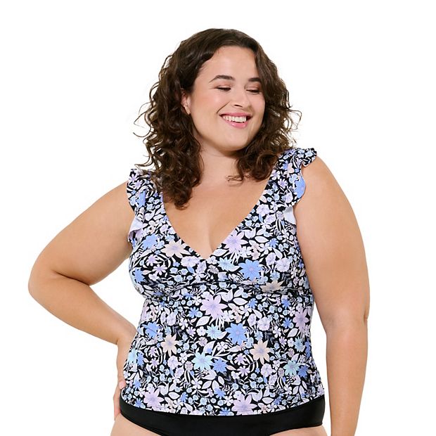 Plus Size Freshwater Ruffled Strap Tankini Top