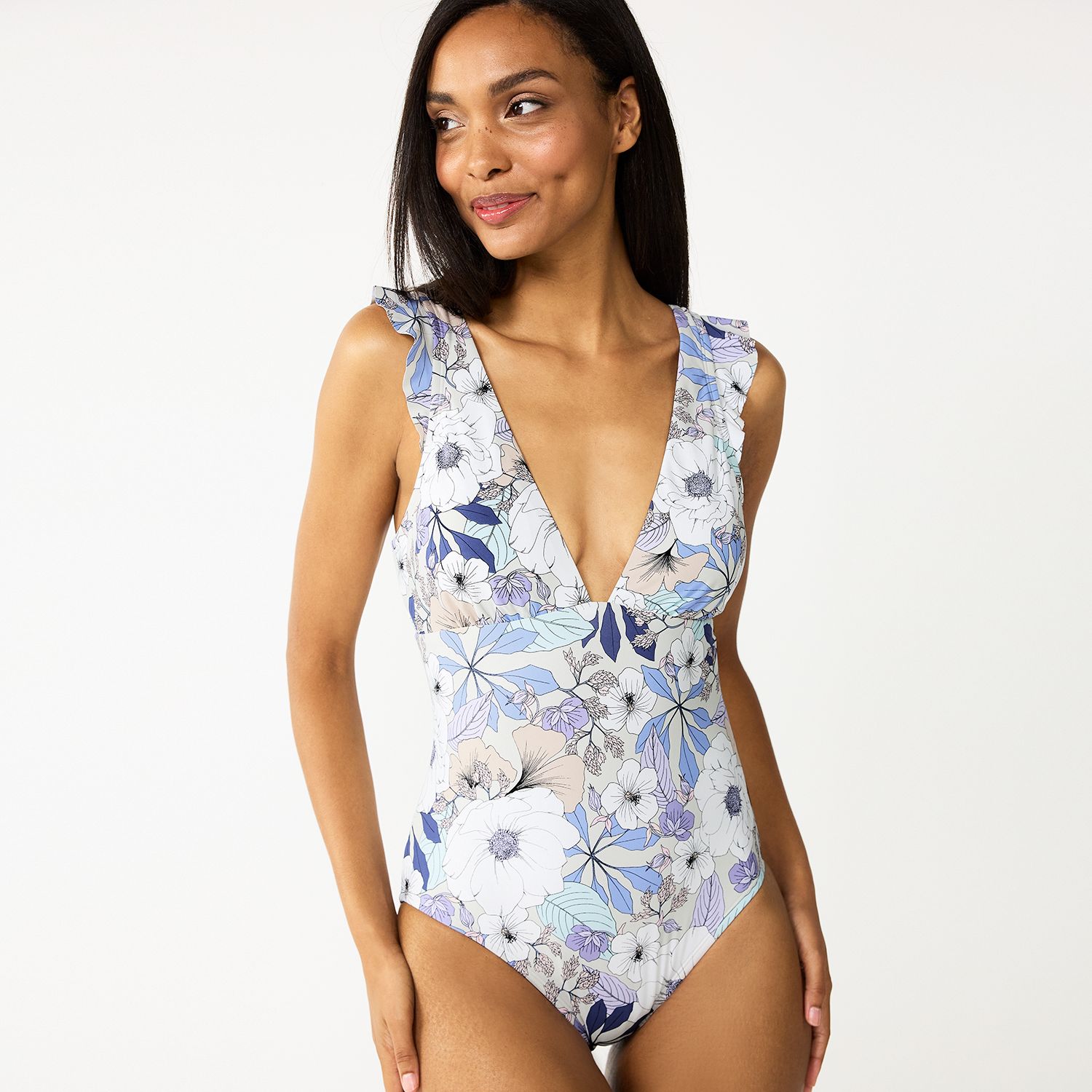 Sexy One Piece Bathing Suit for Women Cutout Scallop Trim Swimsuit Floral  Swimwear