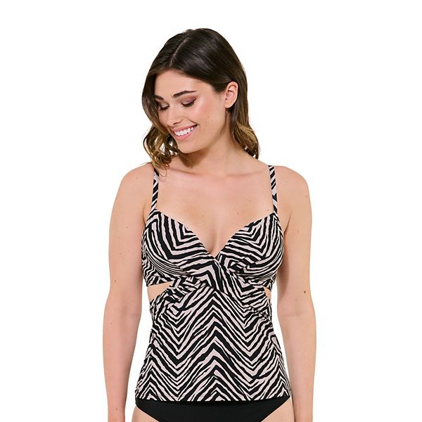Lands End Tankini Top Molded Cups Tummy Control Ruched Draped