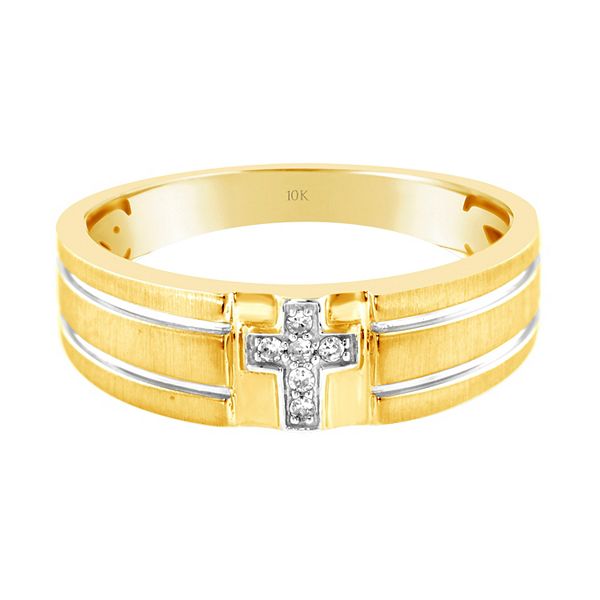 AXL 10k Gold Diamond Accent Cross Men's Wedding Band Ring