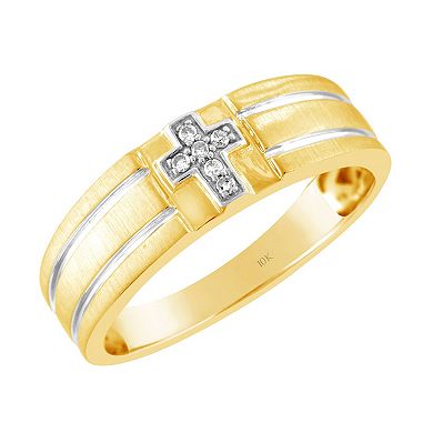 AXL 10k Gold Diamond Accent Cross Men's Wedding Band Ring