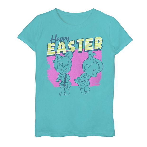 Girls 7-16 The Flintstones Happy Easter Pebbles Bam Bam Tee