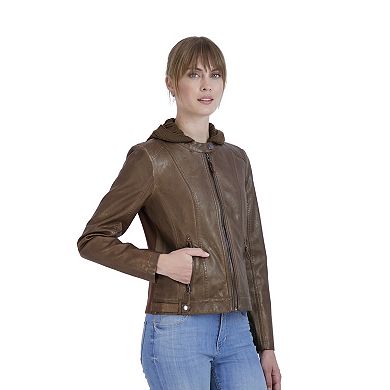 Women's Sebby Collection Hooded Faux-Leather Jacket