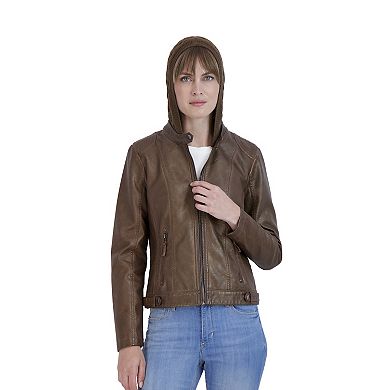 Women's Sebby Collection Hooded Faux-Leather Jacket