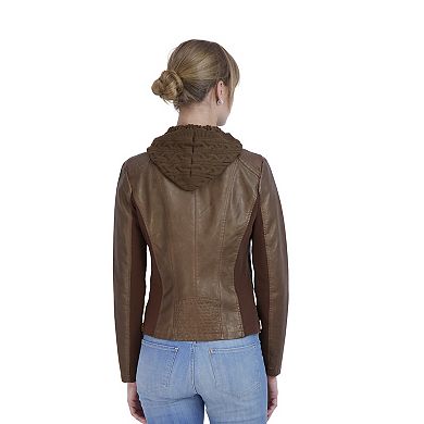 Women's Sebby Collection Hooded Faux-Leather Jacket