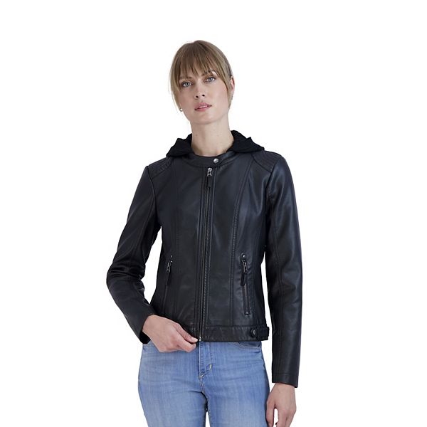 Women's Sebby Collection Hooded Faux-Leather Jacket