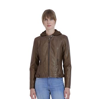 Women's Sebby Collection Sweater Hood Faux-Leather Jacket