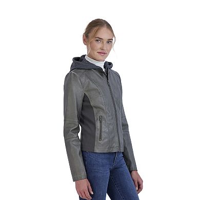 Women's Sebby Collection Fleece Trim Faux-Leather Jacket