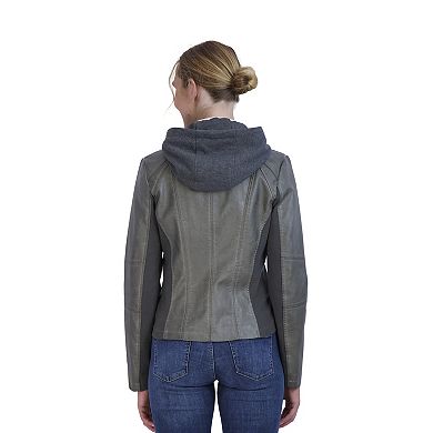 Women's Sebby Collection Fleece Trim Faux-Leather Jacket