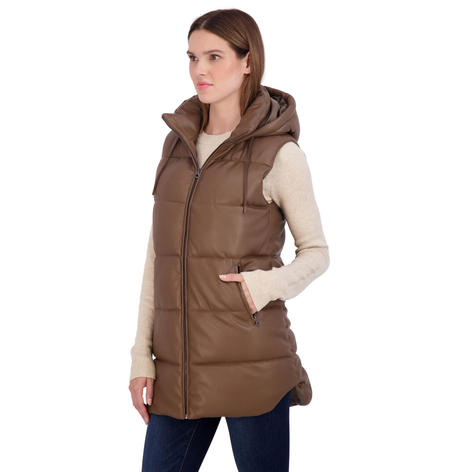 Women's Sebby Collection Faux-Leather Puffer Vest