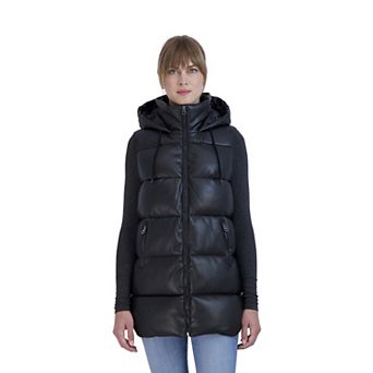 Women's Sebby Collection Faux-Leather Long Puffer Vest