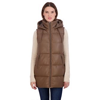 Women's Sebby Collection Faux-Leather Long Puffer Vest
