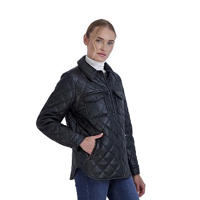 Women's Sebby Collection Faux-Leather Quilted Shacket