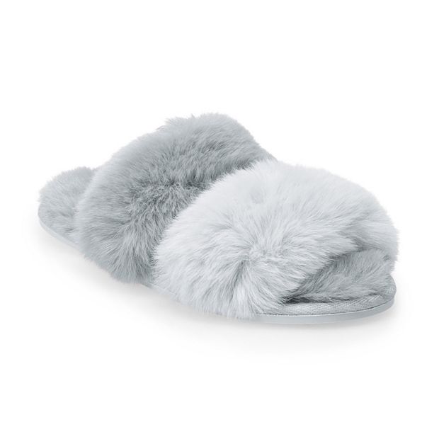 Two band discount faux fur slides