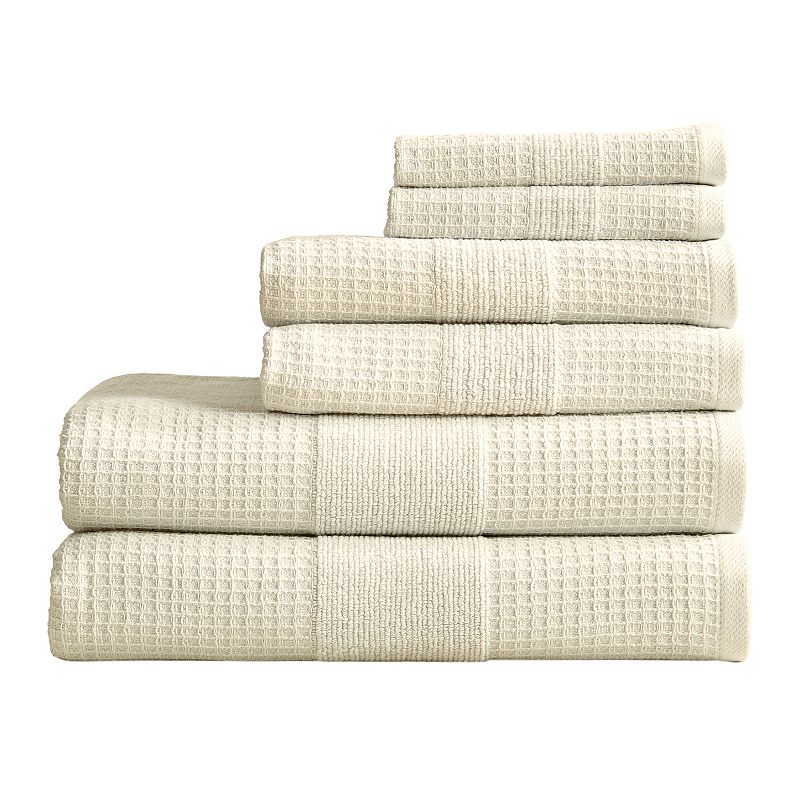 Great Bay Home Soleia Waffle Weave 6-piece Towel Sets, Beig/Green, 6 Pc Set