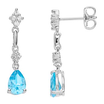 Sterling Silver Genuine Blue Topaz & Lab-Created White Sapphire Drop Earrings