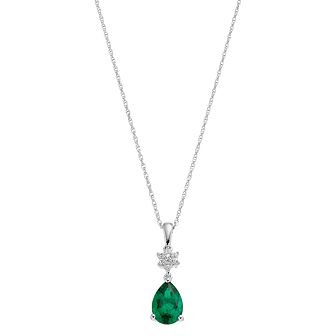 Sterling Silver Lab-Created Emerald & Lab-Created White Sapphire Pendant Necklace