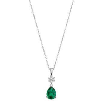 Sterling Silver Lab-Created Emerald & Lab-Created White Sapphire Pendant Necklace