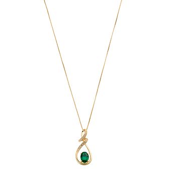 14k Gold Over Silver Lab-Created Emerald & Lab-Created White Sapphire Pendant Necklace