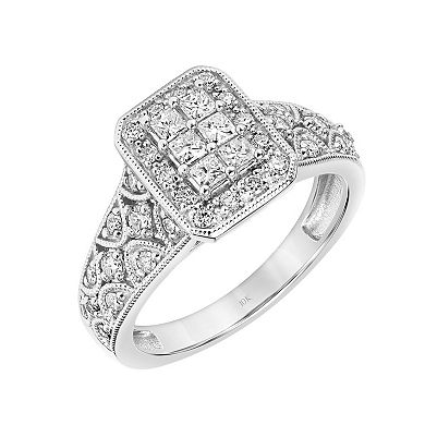 Love Always 10k White Gold 3/4 Carat T.W. Diamond Halo Engagement Ring