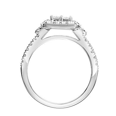 Love Always 10k White Gold 3/4 Carat T.W. Diamond Floral Halo Engagement Ring